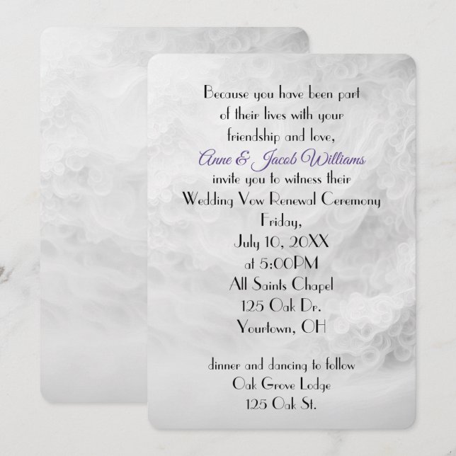 Invitación Boda blanco Resumen Vow Renovación (Anverso / Reverso)