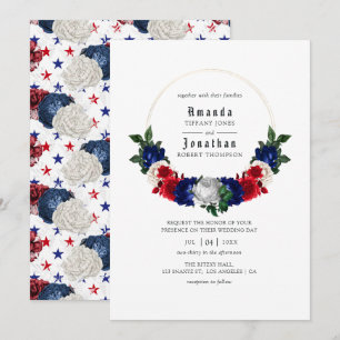 Invitación Boda Blanco Rojo y Azul del 4 de julio