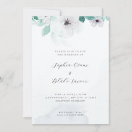 Invitación Boda blanco romántico y floral verde