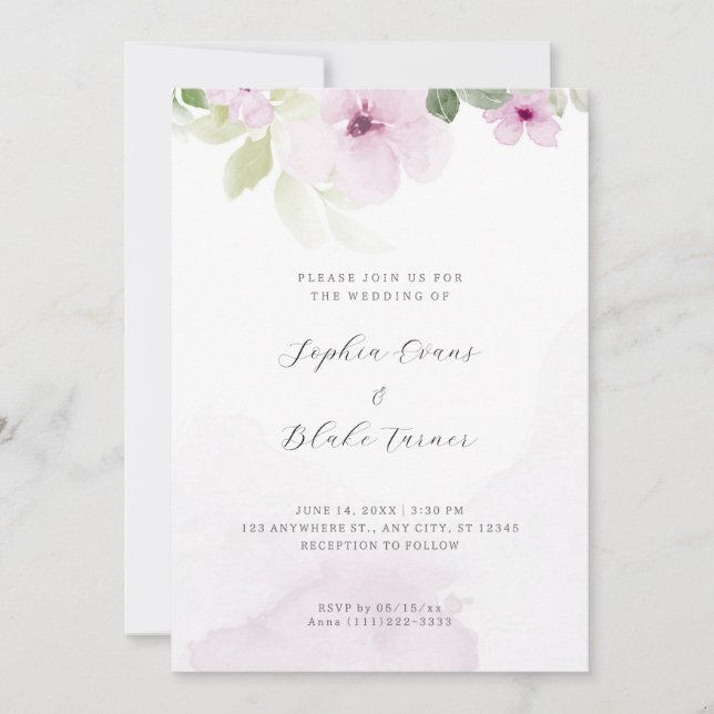 Invitación Boda blanco romántico y floral verde (Anverso)