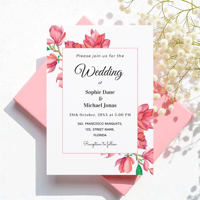Invitación Boda blanco rosa acuarela Magnolia Floral (Subido por el creador)