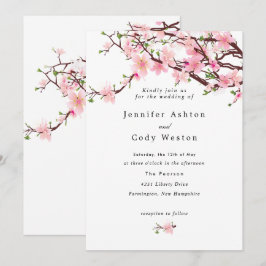 Invitación Boda blanco rosa pálido en los cerezos de primaver