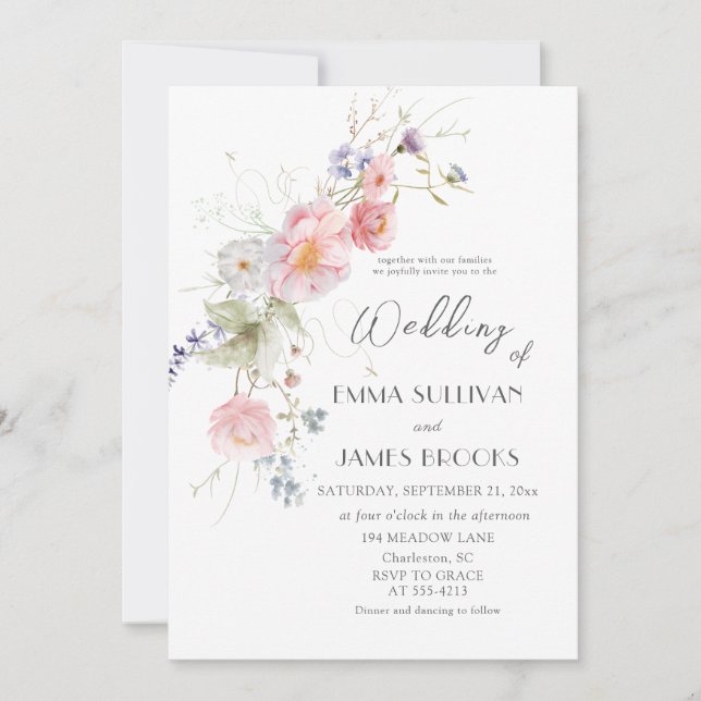 Invitación Boda blanco rosado del Jardín de primavera (Anverso)