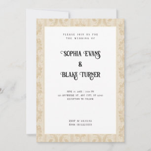 Invitación Boda blanco tradicional elegante de Damasco dorado
