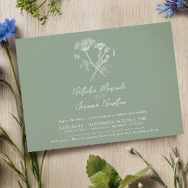 Invitación Boda blanco verde botánico de cornflower hartwort