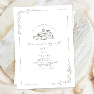 Invitación Boda blanco verde de Barn Sage de Line Art Rustic