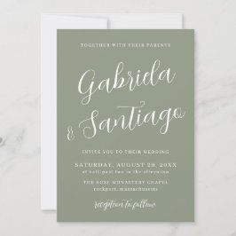 Invitación Boda blanco verde de guión simple