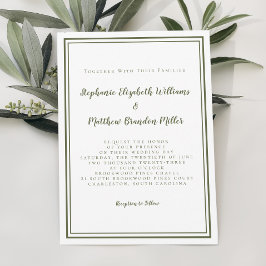 Invitación Boda blanco verde oliva Minimalista simple y moder
