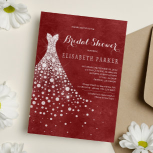 Invitación Boda blanco vestido rojo burgundy ducha de novia