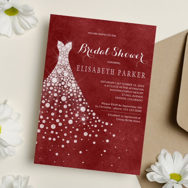 Invitación Boda blanco vestido rojo burgundy ducha de novia (Subido por el creador)