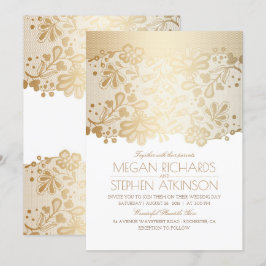 Invitación Boda blanco vintage elegante de encaje dorado