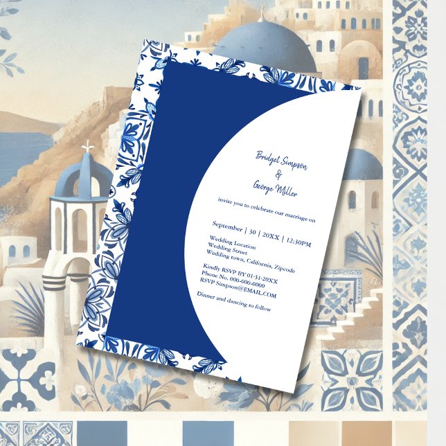 Invitación Boda blanco y azul de Grecia sin tiempo (Subido por el creador)