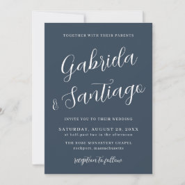 Invitación Boda blanco y azul de la marina de script simple