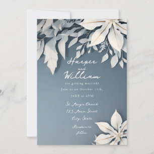 Invitación Boda blanco y azul helado floral de invierno