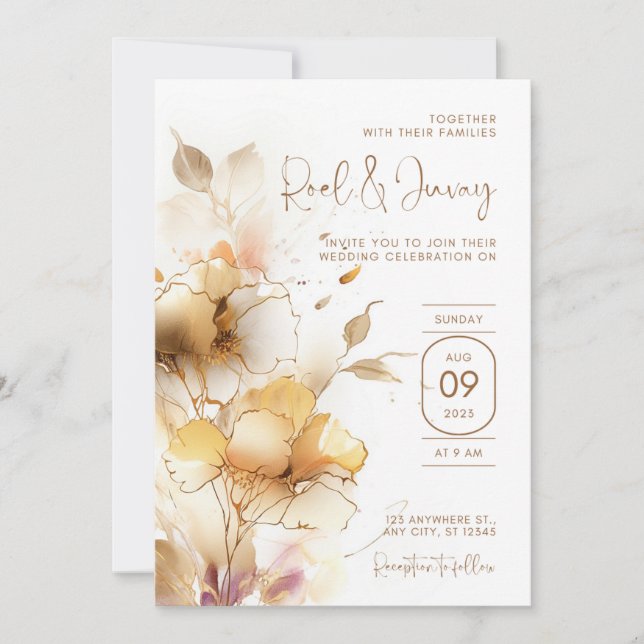 Invitación Boda Blanco y Dorado Moderno (Anverso)