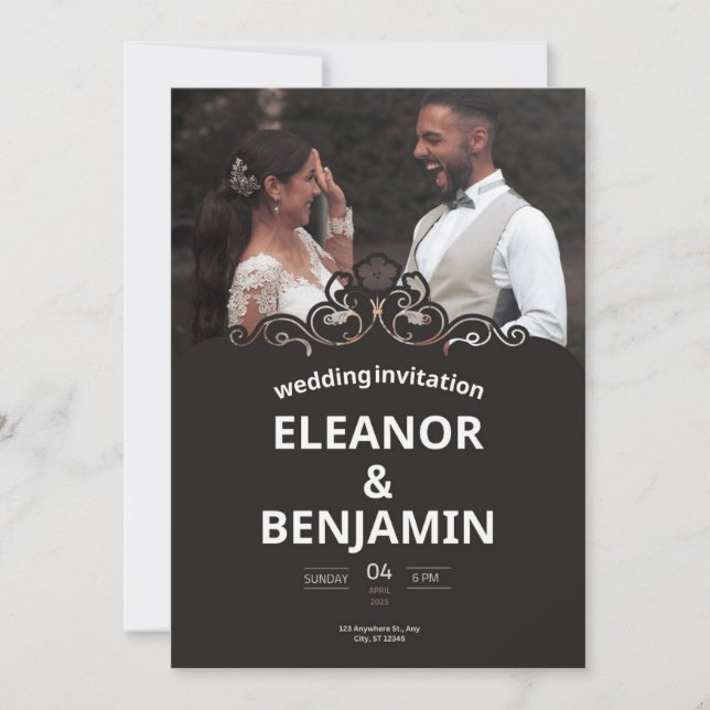 Invitación Boda blanco y marrón simple (Anverso)