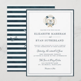 Invitación Boda blanco y naval | Anclado en amor
