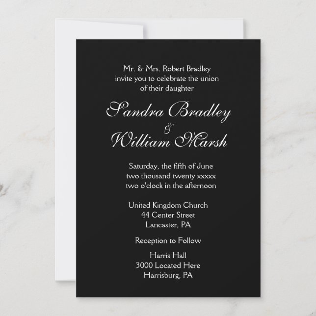 Invitación Boda blanco y negro (Anverso)