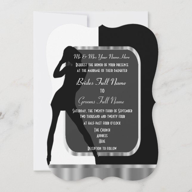 Invitación Boda blanco y negro alternativo de clase (Anverso)