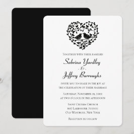 Invitación Boda Blanco Y Negro Amantes Corazón Floral