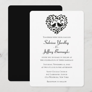 Invitación Boda Blanco Y Negro Amantes Corazón Floral