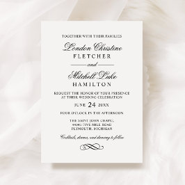 Invitación Boda blanco y negro clásico elegante