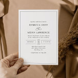 Invitación Boda blanco y negro clásico elegante<br><div class="desc">Esta elegante Invitación a la Boda presenta un extenso guión de caligrafía de texto combinado con un elegante tipo de letra sans serif y modernos en negro,  y un monograma de personalizable en la parte posterior. Elementos coincidentes disponibles.</div>