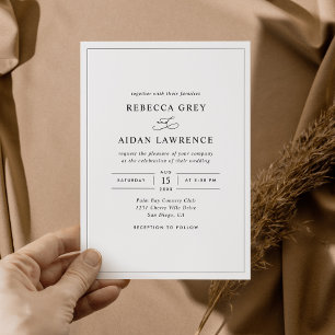 Invitación Boda blanco y negro clásico elegante