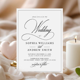 Invitación Boda blanco y negro clásico simple