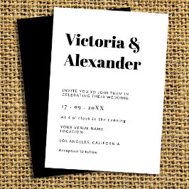 Invitación Boda blanco y negro clásico simple