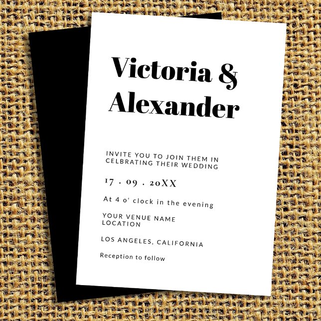Invitación Boda blanco y negro clásico simple (Subido por el creador)