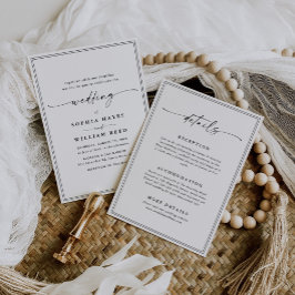 Invitación Boda blanco y negro clásico simple todo en uno