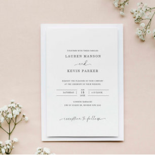 Invitación Boda blanco y negro clásico y minimalista