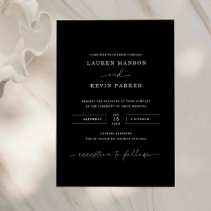 Invitación Boda blanco y negro clásico y minimalista