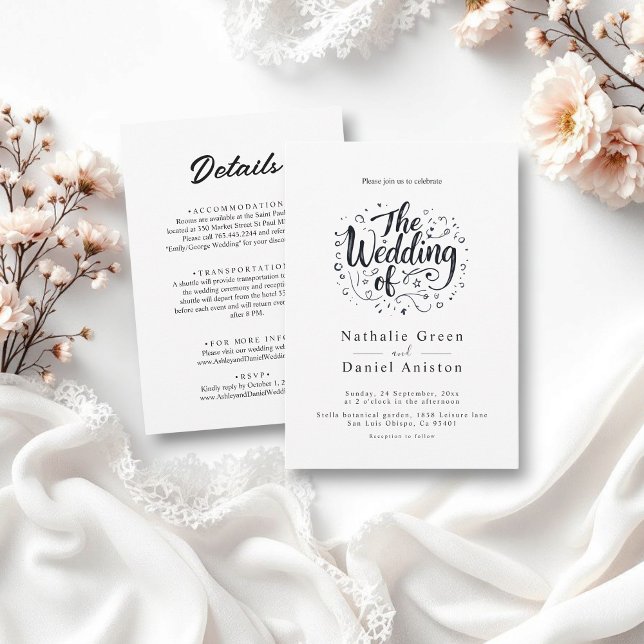 Invitación Boda blanco y negro con caligrafía moderna (Subido por el creador)