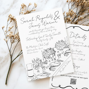 Invitación Boda blanco y negro con grieta de mano