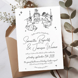 Invitación Boda blanco y negro con grieta de mano retro