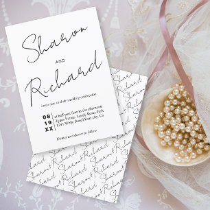 Invitación Boda blanco y negro de caligrafía de escritura mod