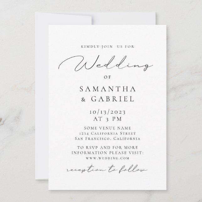 Invitación Boda blanco y negro de caligrafía moderna (Anverso)