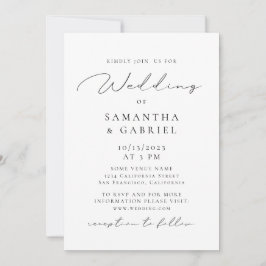 Invitación Boda blanco y negro de caligrafía moderna