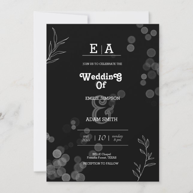 Invitación boda blanco y negro de clase (Anverso)