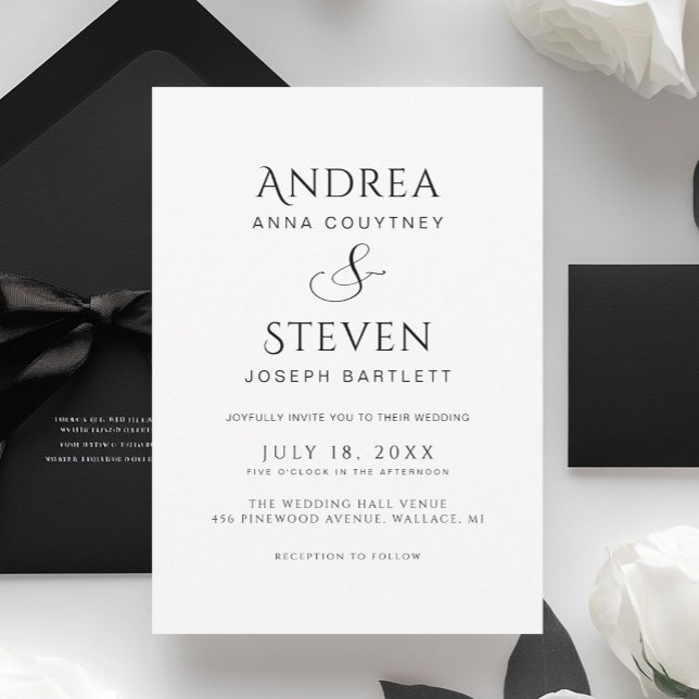 Invitación Boda blanco y negro de clase simple (Subido por el creador)