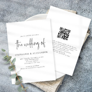 Invitación Boda blanco y negro de código QR de escritura mode