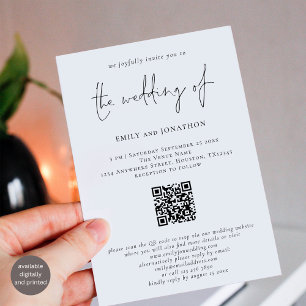 Invitación Boda blanco y negro de código QR de escritura mode
