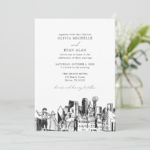 Invitación Boda blanco y negro de Dallas Texas Skyline