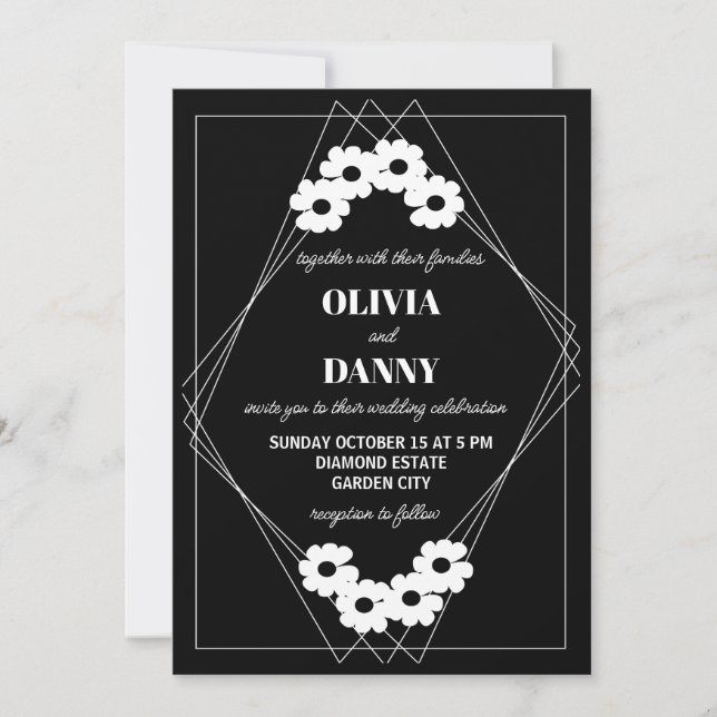 Invitación Boda blanco y negro de época moderna (Anverso)