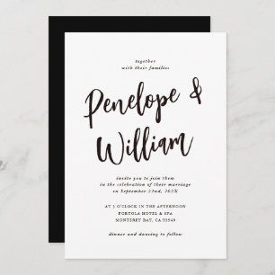 Invitación Boda blanco y negro de escritura mínima moderna