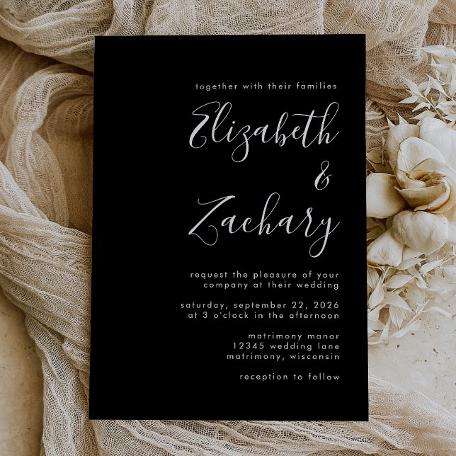 Invitación Boda blanco y negro de escritura moderna (Subido por el creador)