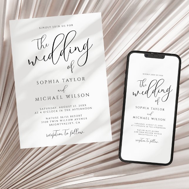 Invitación Boda Blanco Y Negro De Estilo Moderno Guión (Subido por el creador)