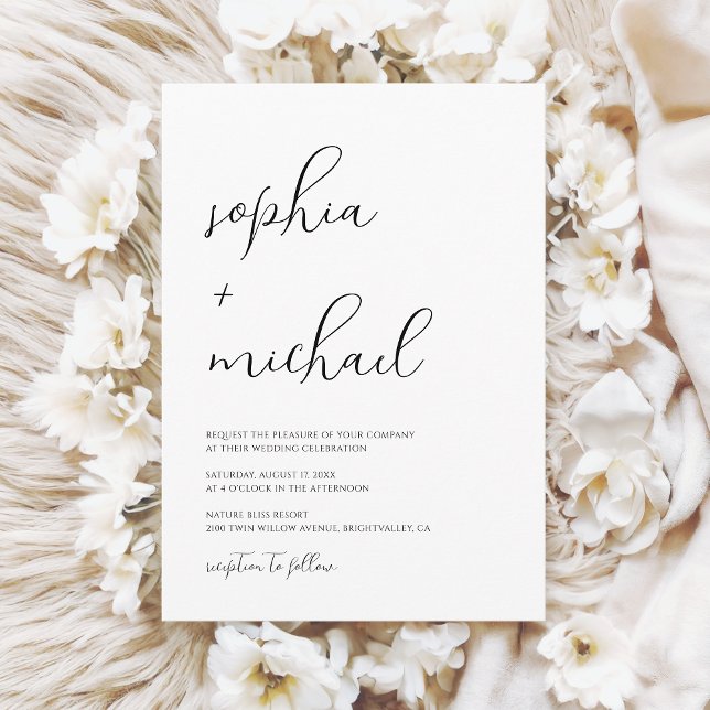 Invitación Boda Blanco Y Negro De Estilo Moderno Guión (Subido por el creador)